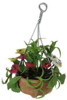 Image of Dollhouse Miniature Mixed Pansy Hanging Pot FCA2459