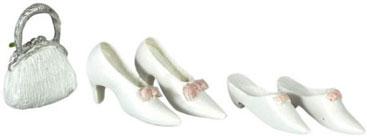 Image of Dollhouse Miniature White Shoes & Purse FCA2541WH