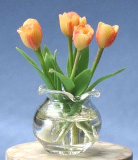 Image of Dollhouse Miniature Peach Tulips in Vase FCA2566PC