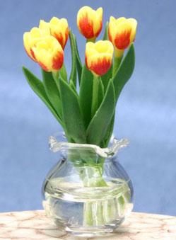 Image of Dollhouse Miniature Yellow Red Tulips in Vase FCA2566YW