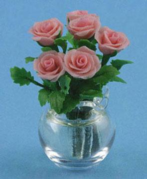 Image of Dollhouse Miniature Coral Roses in Vase FCA2567CR