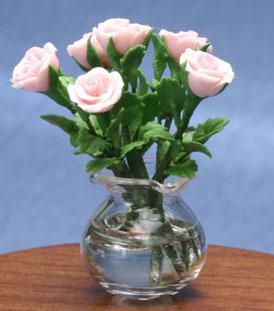Image of Dollhouse Miniature Pink Roses in Vase FCA2567PK