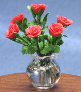 Image of Dollhouse Miniature Red Roses in Vase FCA2567RD