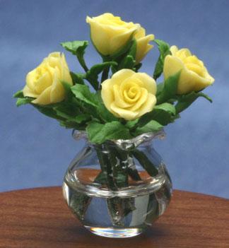 Image of Dollhouse Miniature Yellow Roses in Vase FCA2567YW