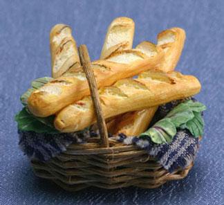 Image of Dollhouse Miniature French Bread in Basket FCJU1022