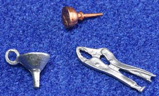 Image of Dollhouse Miniature Oil Can, Funnel, Vice Grip FCN0904