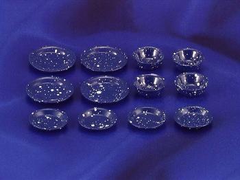 Image of Dollhouse Miniature Blue Enamelware Dishes, 12/Pc