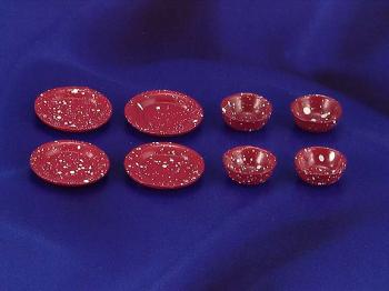 Image of Dollhouse Miniature Red Enamel Dishes, 8Pc