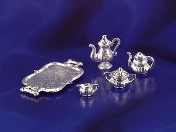 Image of Dollhouse Miniature Silver Tea Service
