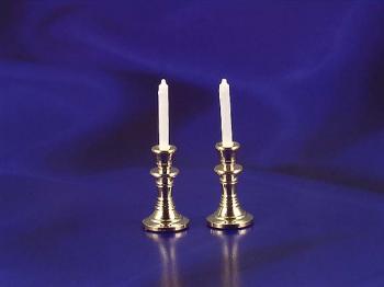 Image of Dollhouse Miniature Brass Candlesticks & Candles