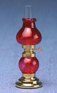 Image of Dollhouse Miniature Hurricane Table Lamp, Red MH805