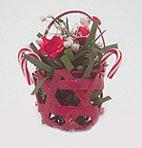 Image of Dollhouse Miniature Basket W/Flowers & Candy Canes