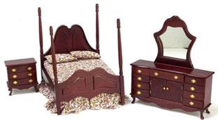 Image of Dollhouse Miniature Mahogany Double Bedroom Set