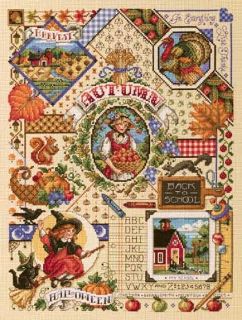 Image of Autumn Sampler Counted Cross Stitch Kit