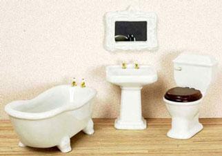 Image of Dollhouse Miniature Porcelain Bathroom Set