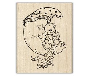 Image of Baby Bear Moon Wood Mounted Rubber Stamp