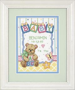 Image of Baby Blocks Birth Record Counted Cross Stitch Kit 73049
