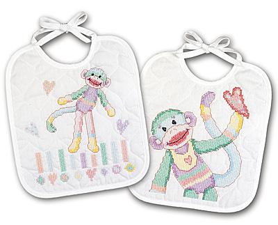 Image of Baby Monkey Bibs Stamped Cross Stitch Kit 023-0526