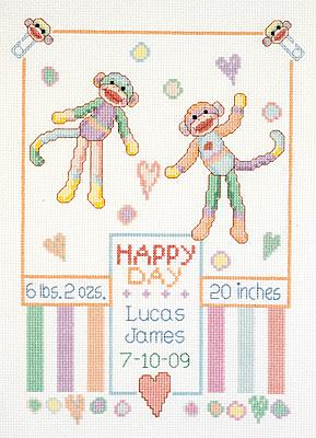 Image of Baby Monkey Birth Announcement Stamped Cross Stitch Kit 023-0527