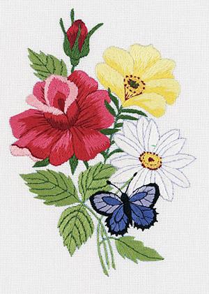 Image of Butterfly & Floral Crewel Embroidery