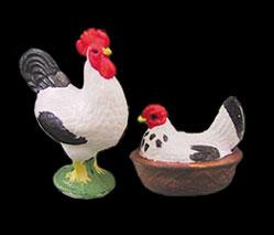 Image of Dollhouse Miniature Hen & Rooster Black/White