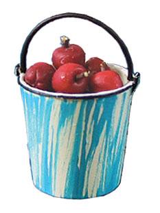 Image of Dollhouse Miniature Apples In Flow Blue Pail