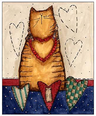 Image of Cat And Hearts Wood Mounted Rubber Stamp