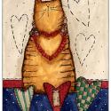 Image of Cat And Hearts Wood Mounted Rubber Stamp