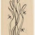 Image of Cattails and Dragonflies ER1032 Wood Mounted Rubber Stamp
