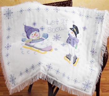Image of Cheerful Snowman Counted Cross Stitch Afghan
