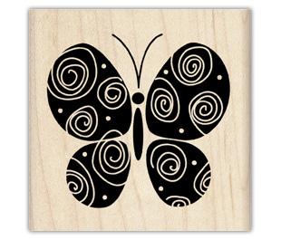 Image of Curly Butterfly Wood Mounted Rubber Stamp 96813