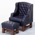 Image of Dollhouse Miniature Blue Leather Chair & Ottoman