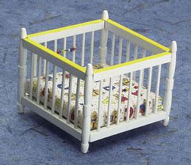 Image of Dollhouse Miniature White & Yellow Playpen