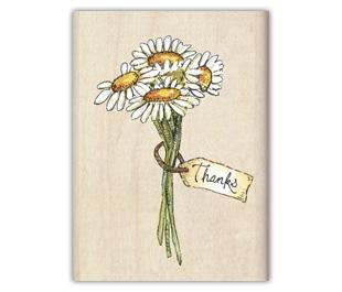 Image of Daisy Bouquet Thanks Wood Mounted Rubber Stamp