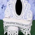 Image of Dollhouse Miniature White Wire Mirror Vanity w/Stool