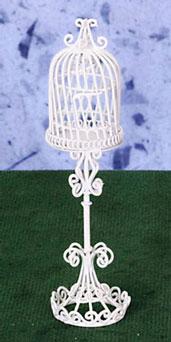 Image of Dollhouse Miniature White Wire Swirl Birdcage