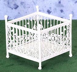 Image of Dollhouse Miniature White Wire Child's Playpen