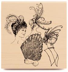 Image of Feathers And Fans Wood Mounted Rubber Stamp