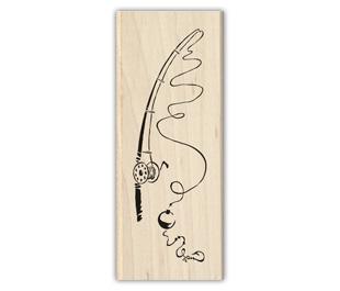 Image of Fising Rod Wood Mounted Rubber Stamp