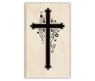Image of Cross With Flourish Wood Mounted Rubber Stamp
