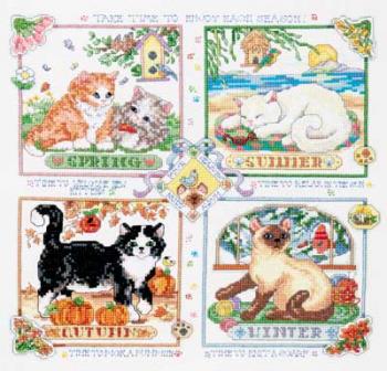 Image of Four Seasons Cats Stamped Cross Stitch Kit