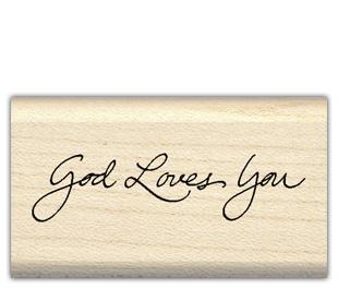 Image of God Loves You Wood Mounted Rubber Stamp 96137
