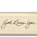 Image of God Loves You Wood Mounted Rubber Stamp 96137