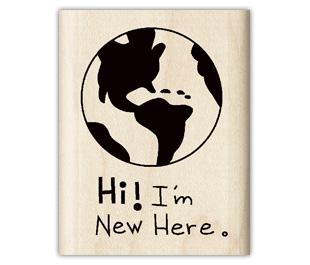 Image of Hi, I'm New Here Wood Mounted Rubber Stamp 97883