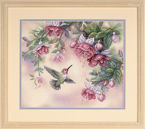 Image of Hummingbird & Fuchsias Stamped Cross Stitch Kit