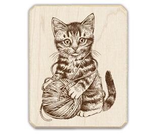 Image of Kitty and Yarn Wood Mounted Rubber Stamp