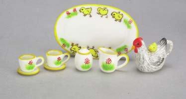 Image of Dollhouse Miniature Grey Hen & Chicks Tea Set