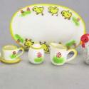 Image of Dollhouse Miniature Grey Hen & Chicks Tea Set