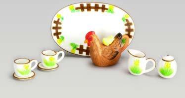 Image of Dollhouse Miniature Brown Hen & Chicks Tea Set