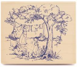 Image of Laundry Day Toile Wood Mounted Rubber Stamp